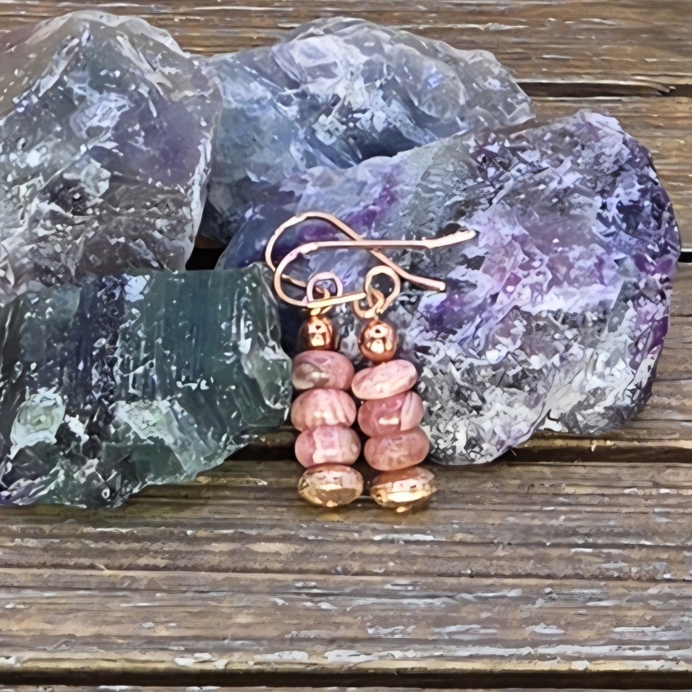 Rhodochrosite and Rose Gold Stacked Earrings